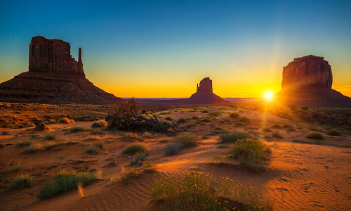 A picture of sunrise at the Monument Valley