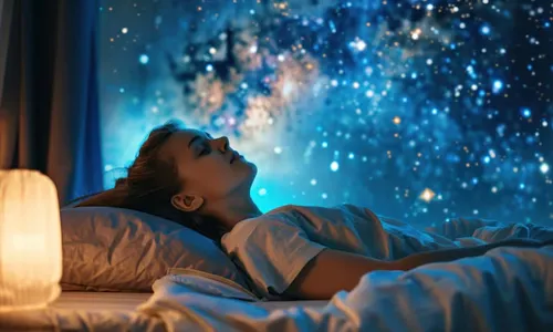 Young woman sleeping peacefully and experiencing multiple dreams