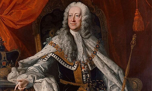 A classic painted portrait of King George II, the British monarch who started the two-birthdays tradition in 1748