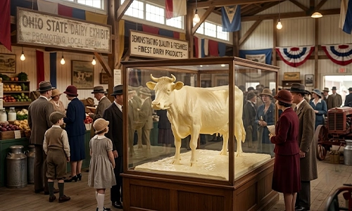 Butter sculpture tradition at American state fairs highlighting dairy-themed artwork