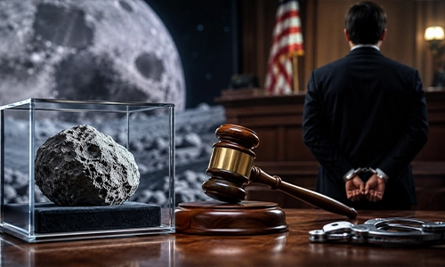 Apollo-era moon rock displayed as federally protected space material.