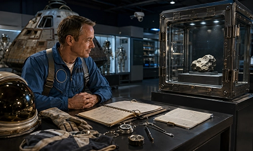 Astronaut personal items and mission tools representing legal space memorabilia.