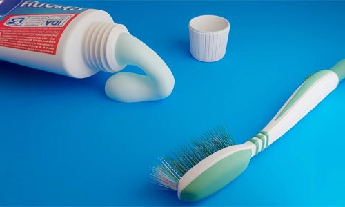Dental hygiene concept with blue background
