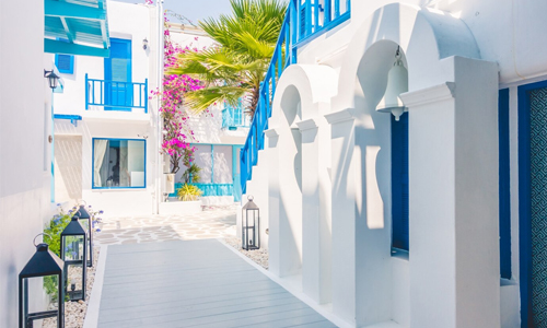 Houses in Mykonos Painted Blue and White