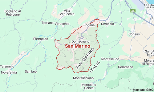 Map view of San Marino, a historic hilltop microstate surrounded by Italy.