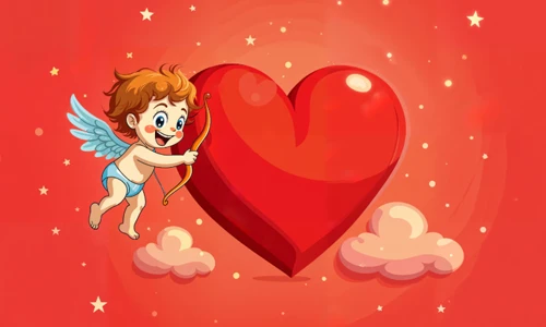 Illustration of Cupid with bow and arrow symbolizing love and Valentine’s Day