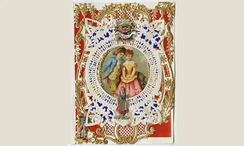 Vintage 19th-century Valentine card by Esther Howland with intricate lace design